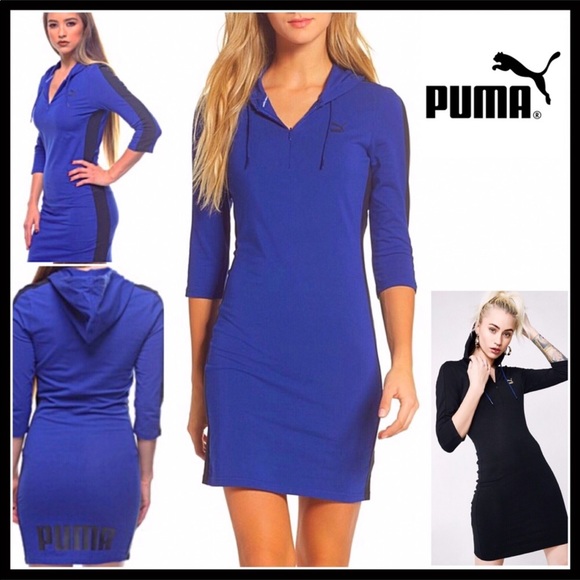 PUMA BLUE BLACK HOODIE HOODED TUNIC MINI DRESS A2C - Picture 3 of 8